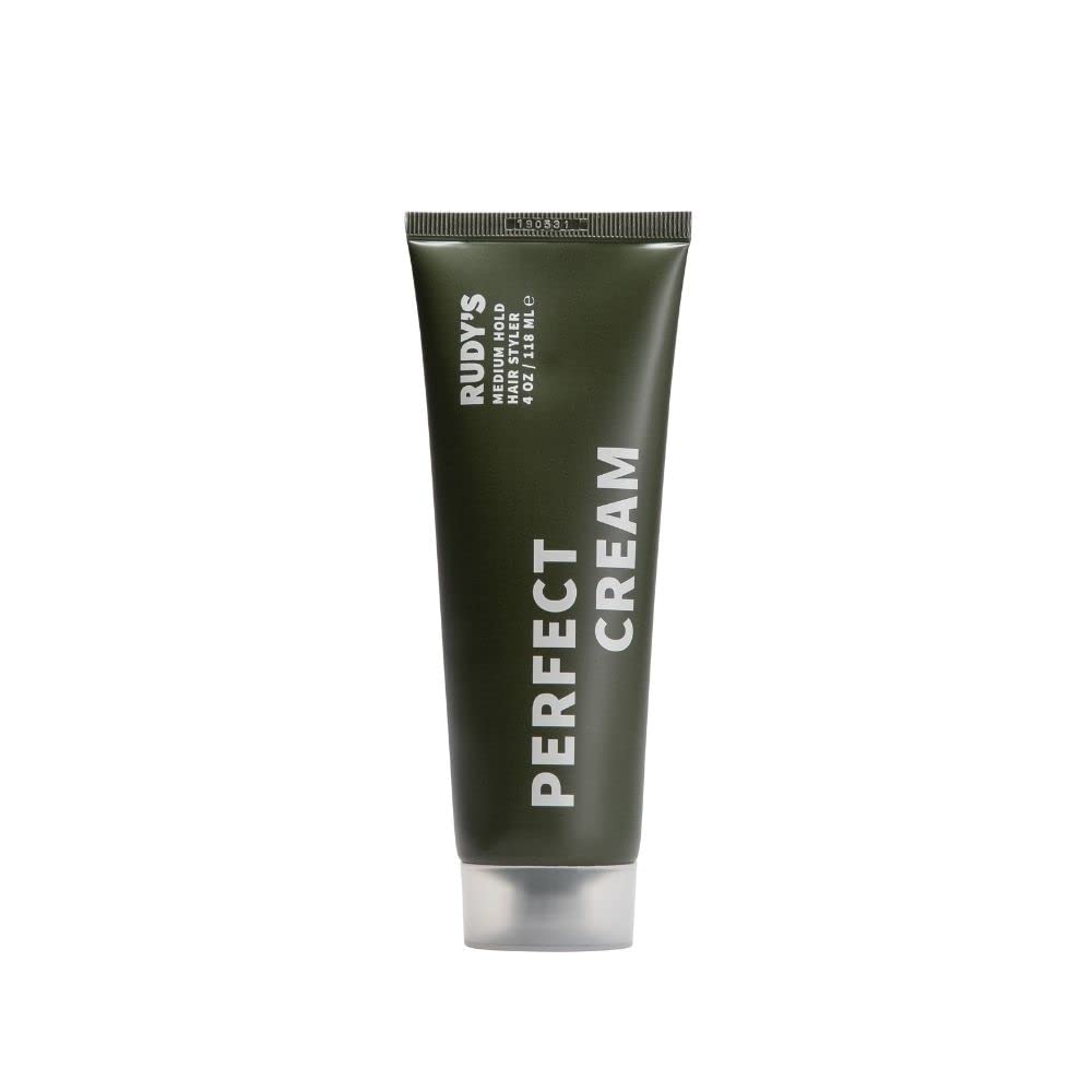 Rudy's Perfect Cream bottle demonstrates flexible hold for all hair types.