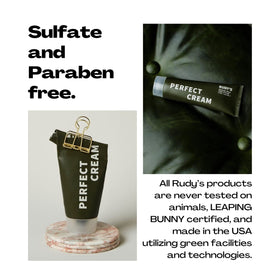 Rudy's Perfect Cream daily-use application enables effortless styling and quick touch-ups.