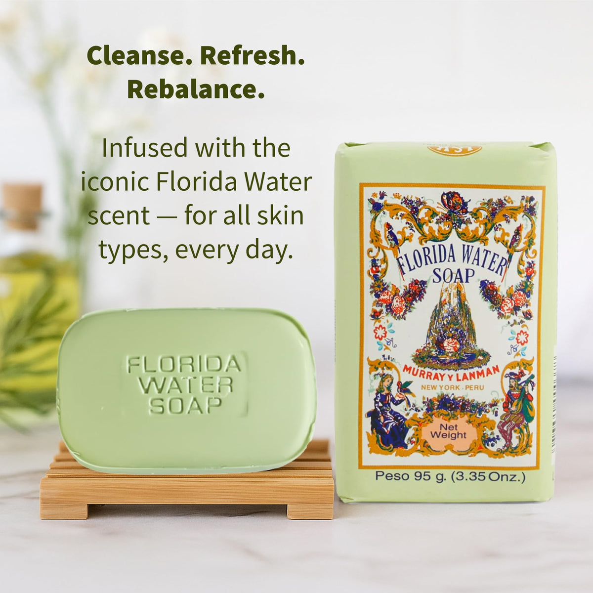 Rue glycerine soap texture close-up for everyday care.