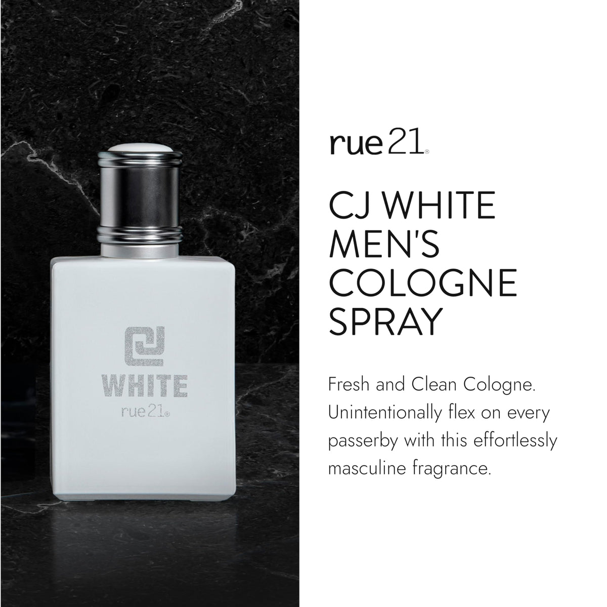 Rue 21 CJ White bottle back with minimalist branding and sleek design