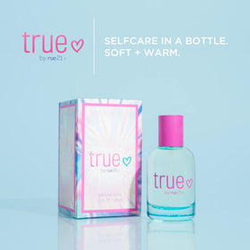 Rue 21 True Eau de Parfum bottle angled view suggesting versatile, day-to-night wear.