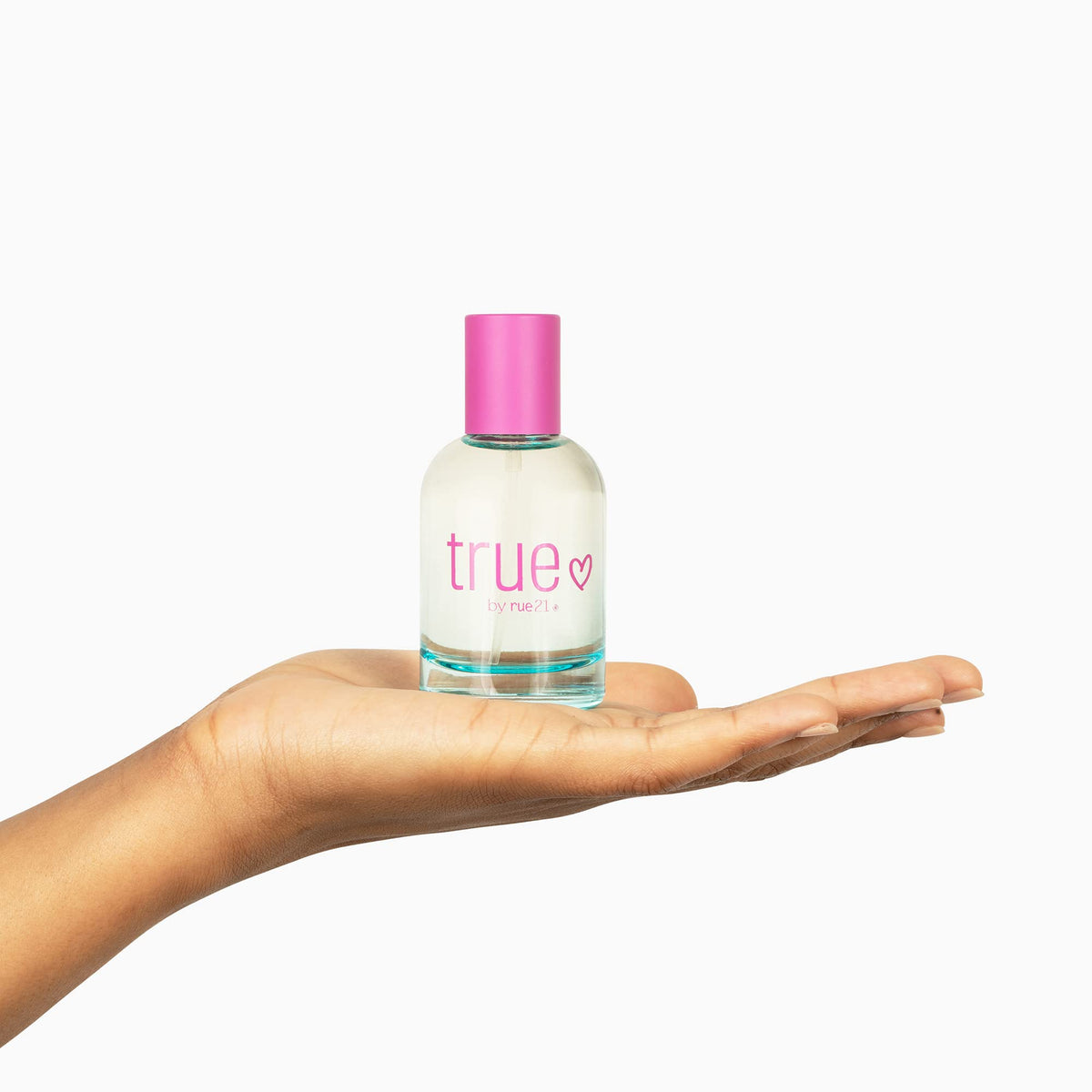 Rue 21 True Eau de Parfum packaging display highlights travel-friendly bottle.