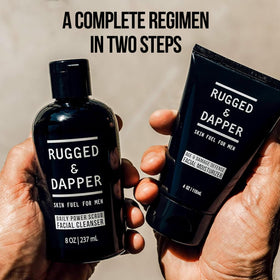 RUGGED & DAPPER Daily Duo on bathroom shelf, easy daily routine