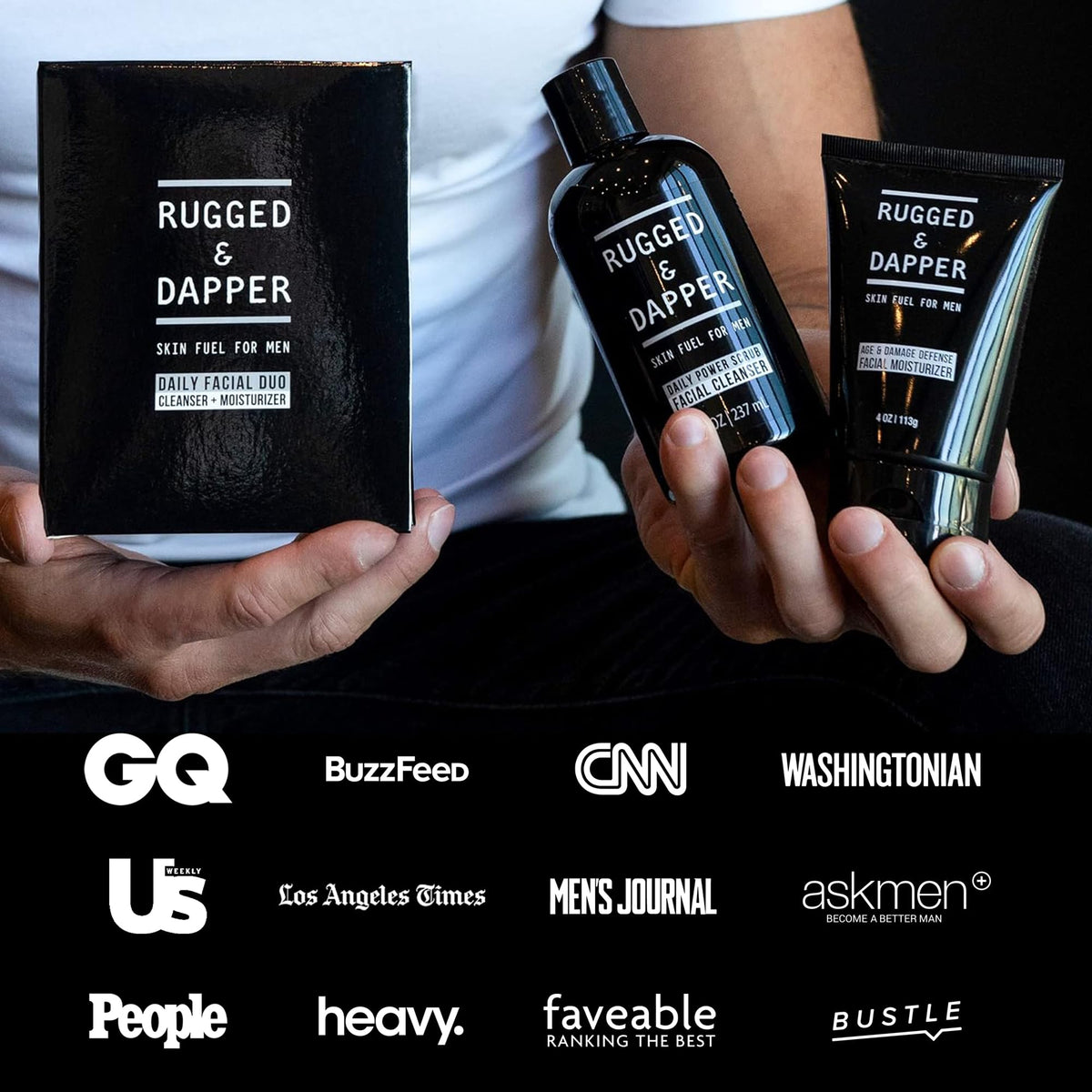 RUGGED & DAPPER Packaging close-up, compact set for travel or gifting
