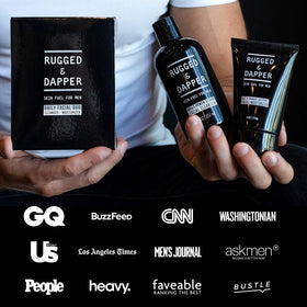 RUGGED & DAPPER Packaging close-up, compact set for travel or gifting