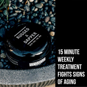 RUGGED & DAPPER mask texture close-up shows creamy kaolin formula.