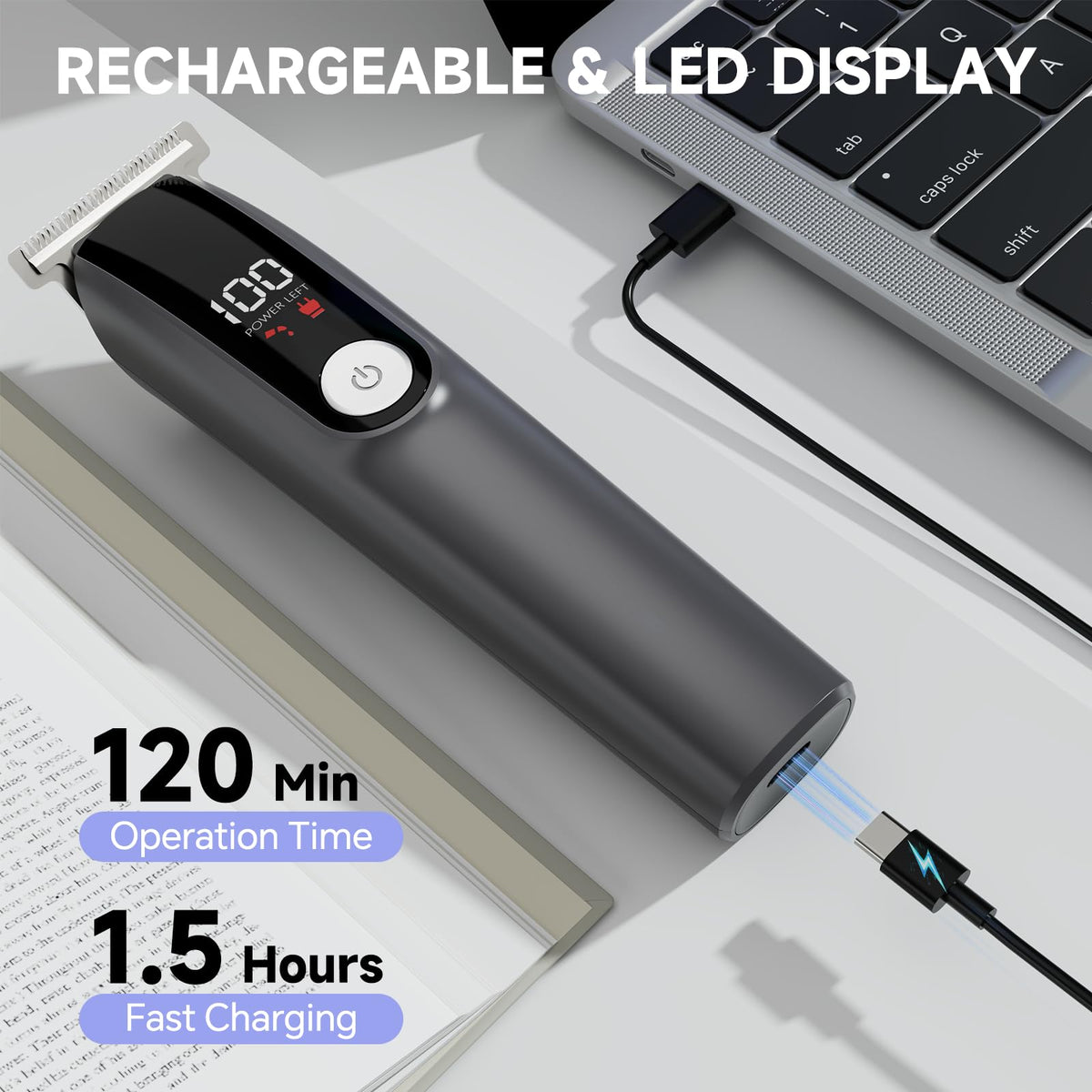 RUIBO LED display highlights battery life for uninterrupted grooming.