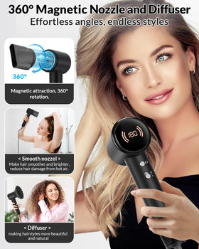 RuiKEeee hair dryer heat display showing adjustable temperature.