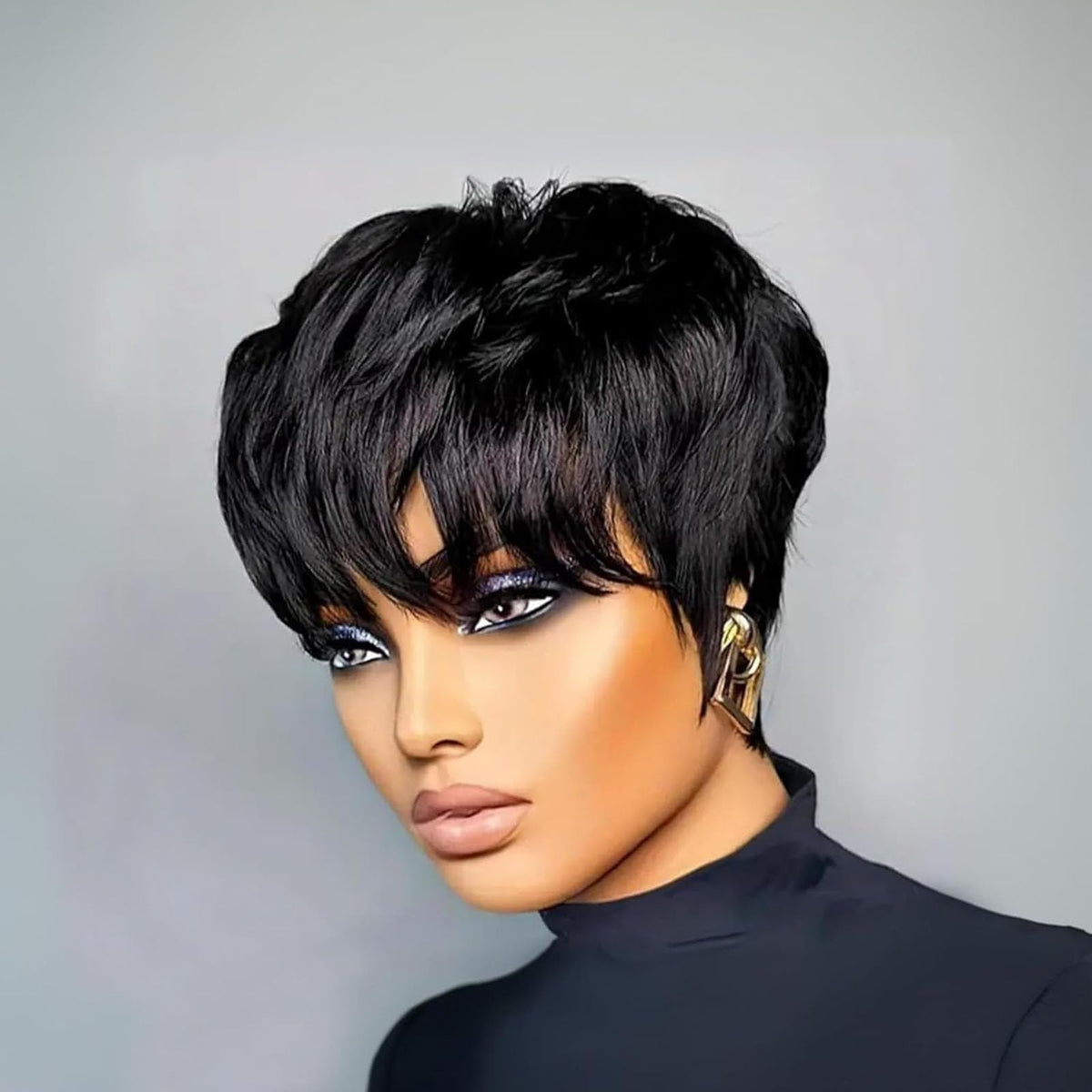 RUISENNA 100 percent human hair pixie wig offers natural movement and shine.