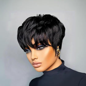 RUISENNA 100 percent human hair pixie wig offers natural movement and shine.