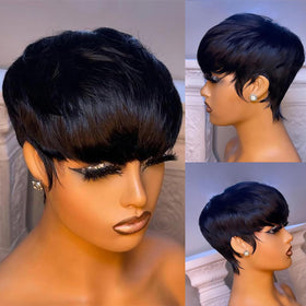 RUISENNA short bob wig in natural black, front view for daily wear and effortless style.