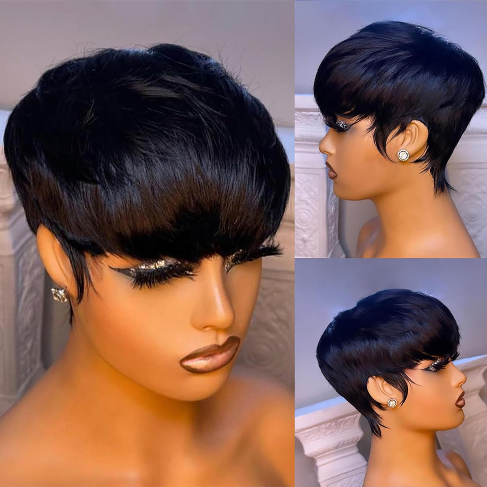 RUISENNA short bob wig in natural black, front view for daily wear and effortless style.