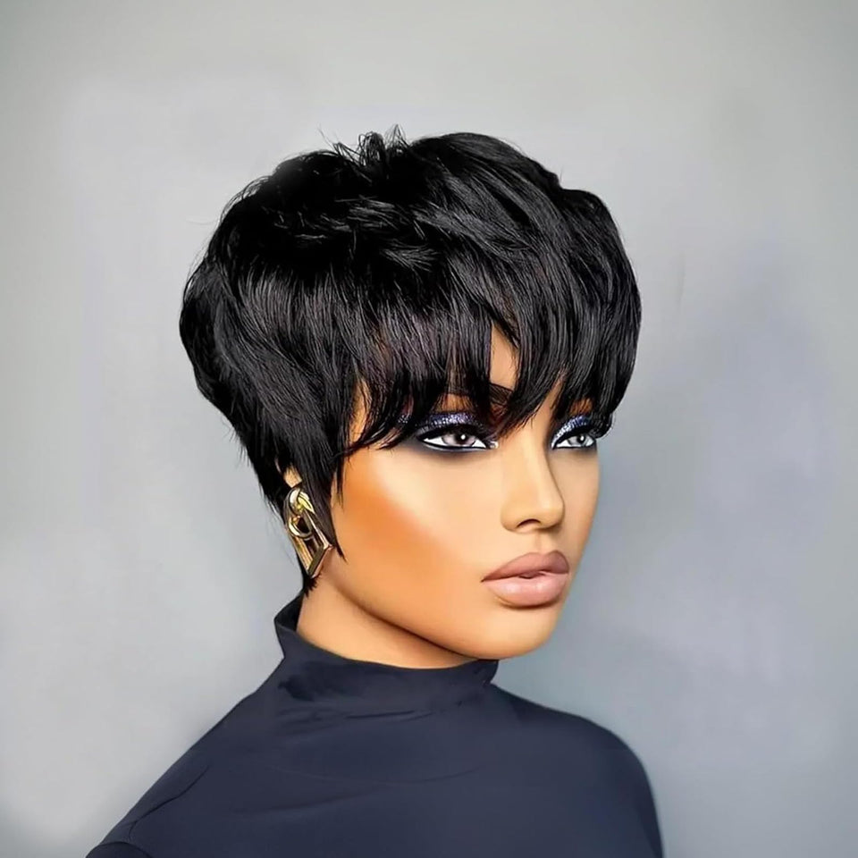 RUISENNA short pixie cut wig with bangs for black women, effortless everyday style.