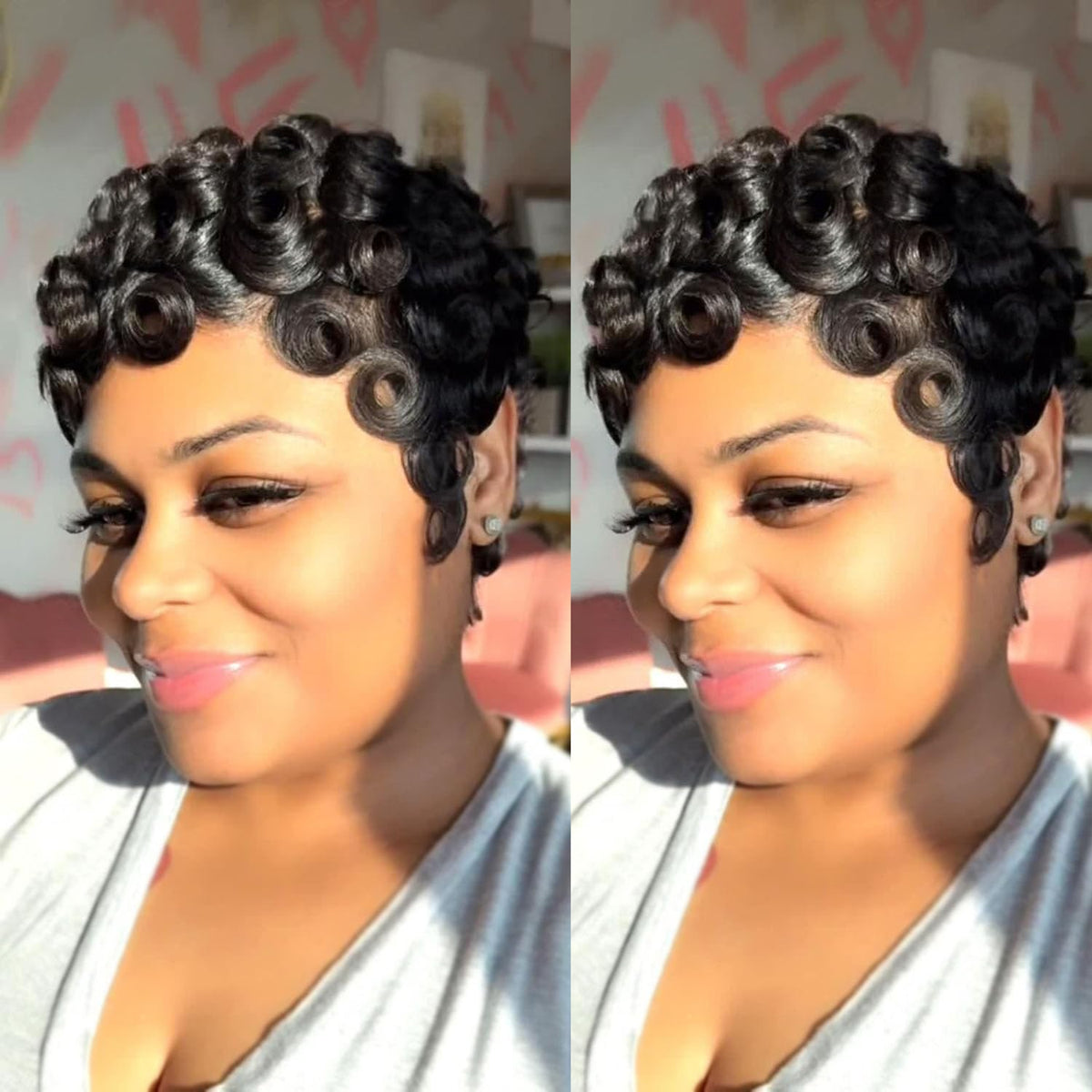 RUISENNA Pixie Cut Wig close up crown shows natural color and texture for daily wear