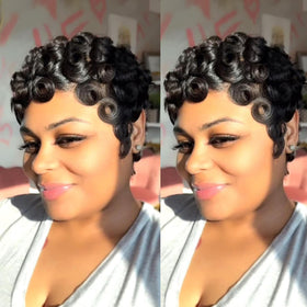 RUISENNA Pixie Cut Wig close up crown shows natural color and texture for daily wear