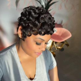 RUISENNA Pixie Cut Wig model front view showcases versatile styling for daily looks