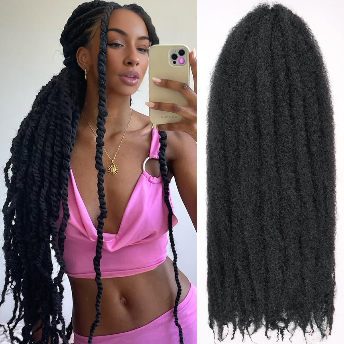 RuiYok 24 inch Marley twist hair close-up packaging showing soft, skin-friendly fibers