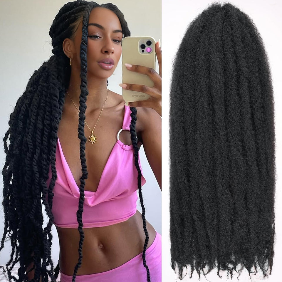 RuiYok 24 inch Marley twist hair close-up packaging showing soft, skin-friendly fibers