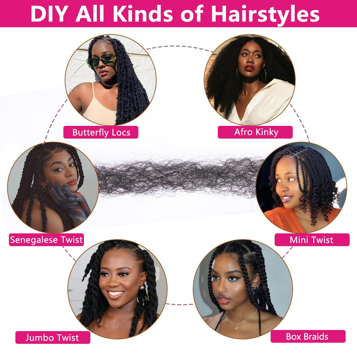 RuiYok Afro kinky twist hair on model demonstrates versatile styling