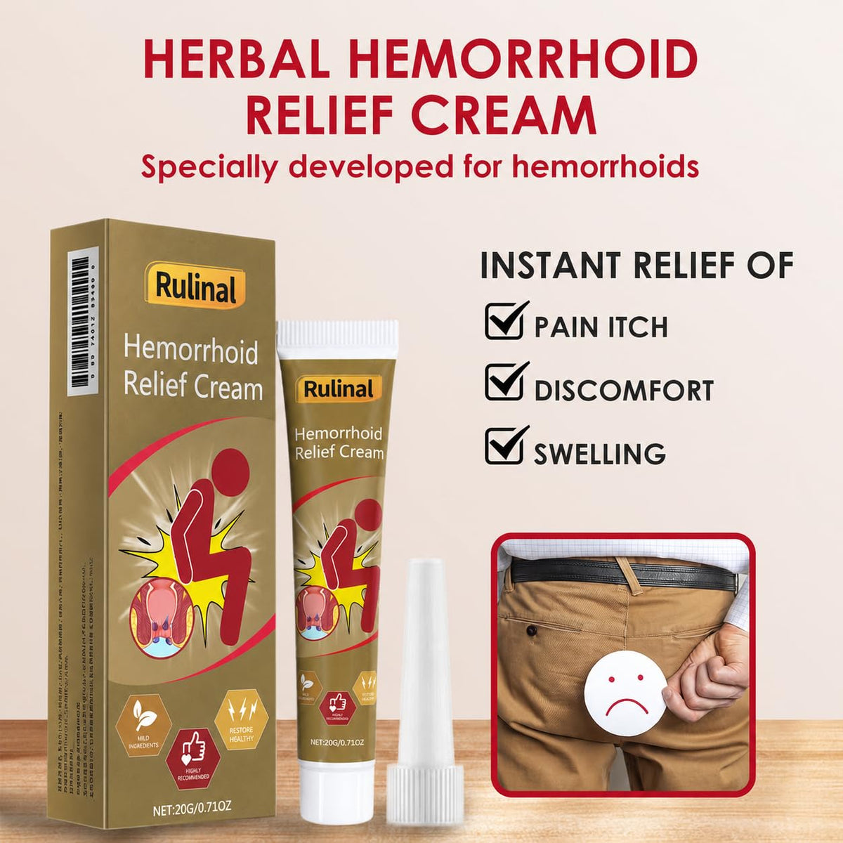 Rulinal hemorrhoid care setup ready for gentle daily use.