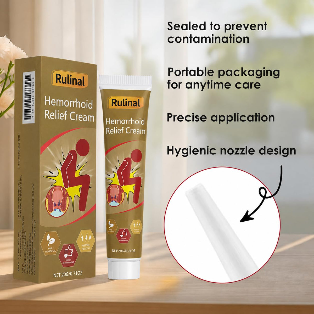 Rulinal hemorrhoid cream cooling effect helps diminish itch and swelling.