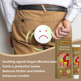 Rulinal hemorrhoid cream packaging showcases gentle care for sensitive skin.