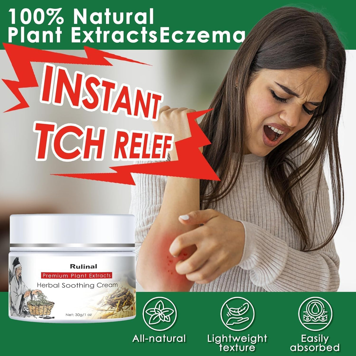 Rulinal Herbal Soothing Cream label close-up highlighting natural ingredients.