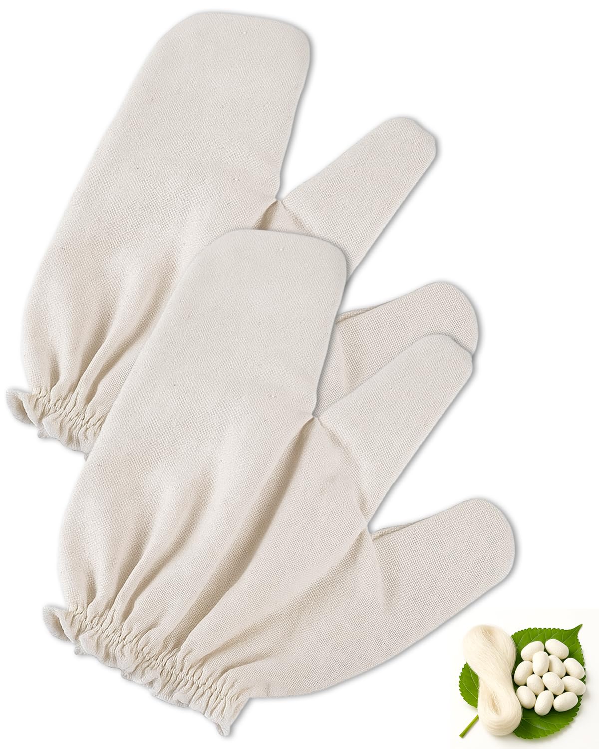 Rumexeng Garshana Gloves in raw silk pair ideal for gentle exfoliation and circulation.