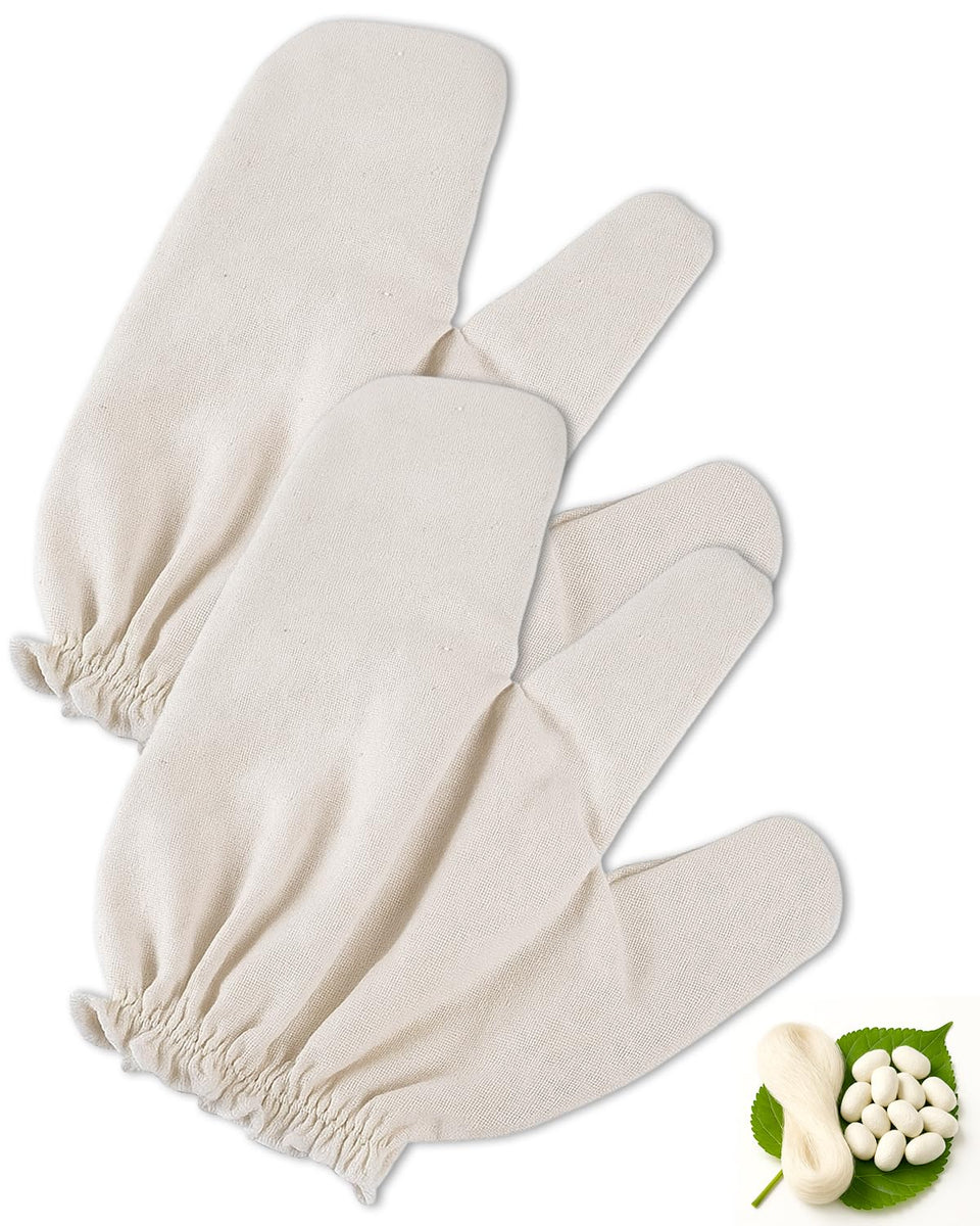 Rumexeng Garshana Gloves in raw silk pair ideal for gentle exfoliation and circulation.
