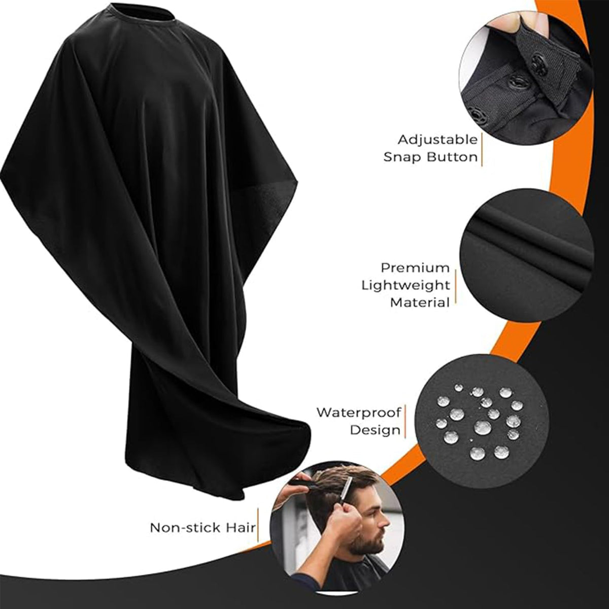 Run Pmy barber cape non-stick fabric keeps hair off clothing.