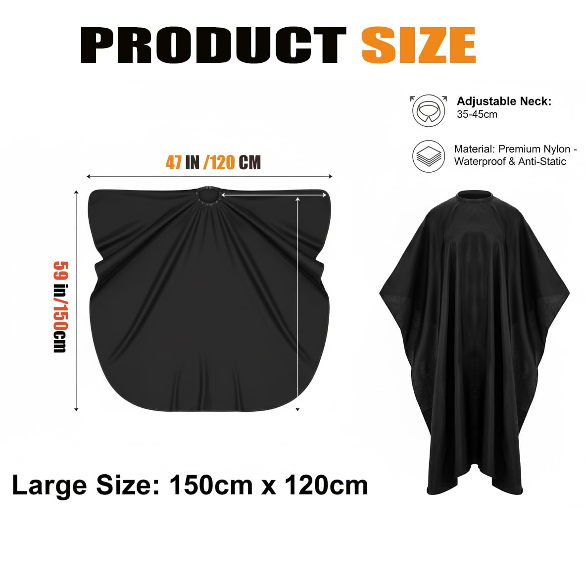 Run Pmy barber cape featuring snap closure for secure neck fit.