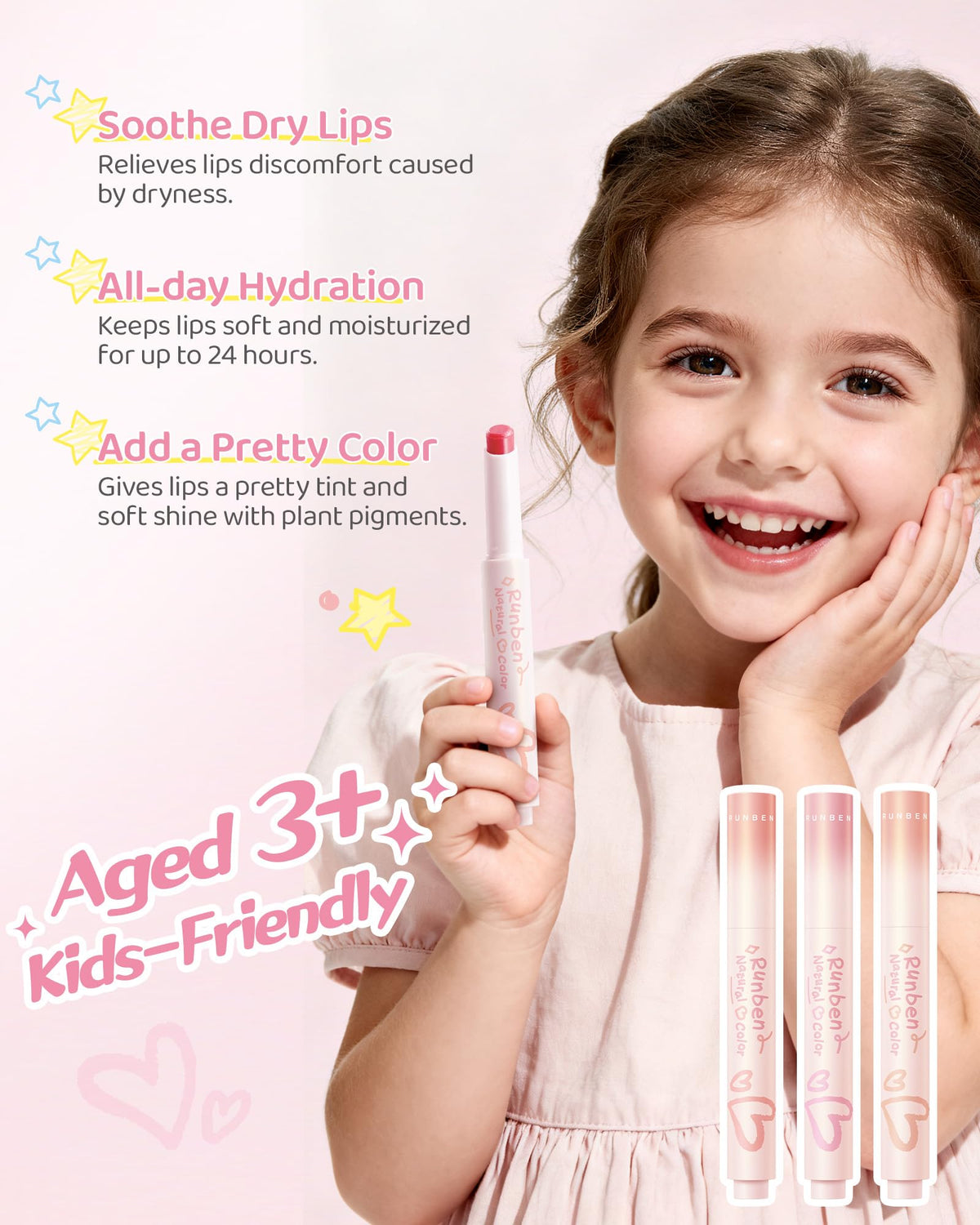 RUNBEN pink guava tint adds color for daily wear.