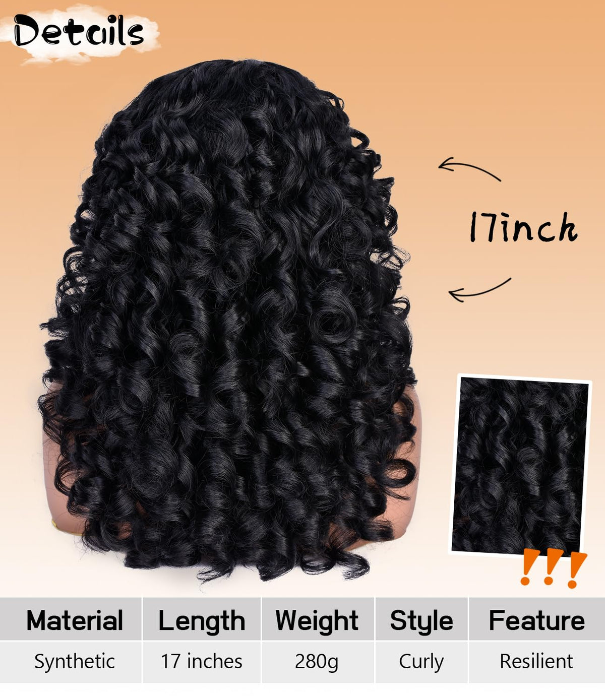 RunM Hair Black Curly Wig with Bangs wig cap and accessories ready out of the box.