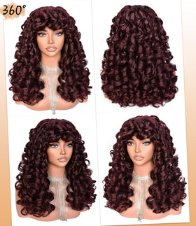 RunM Hair wig side view in burgundy demonstrates flattering profile.