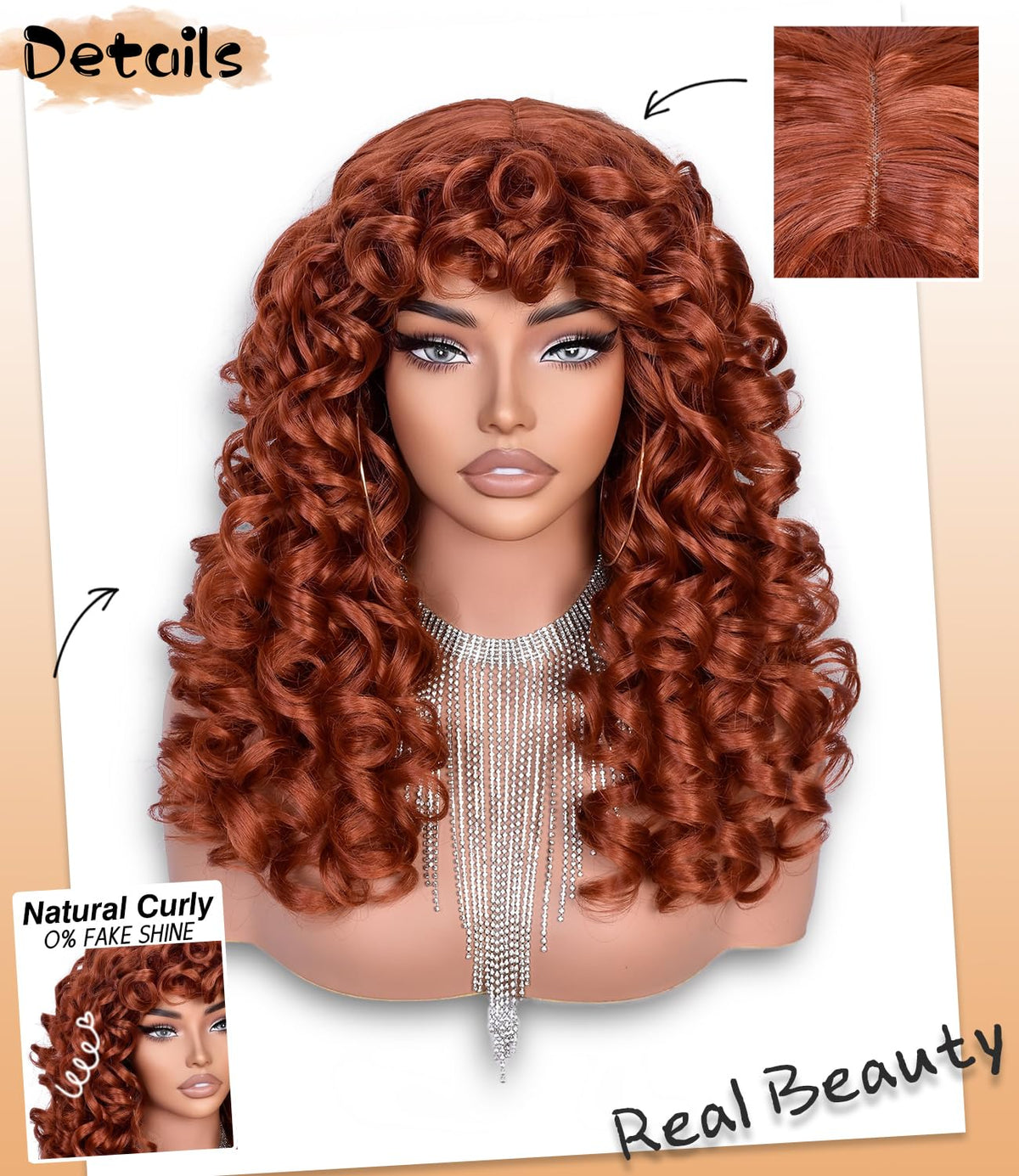 RunM Hair ginger curly wig side view showing length and bounce