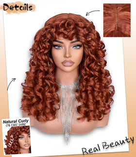 RunM Hair ginger curly wig side view showing length and bounce