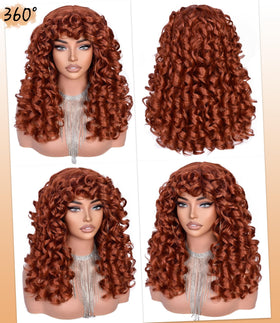 RunM Hair long curly wig in ginger close-up highlighting natural shine