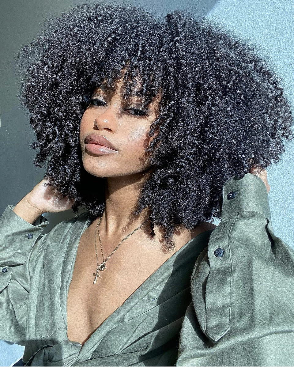 RunM Hair short curly afro wig with bangs for daily wear and events