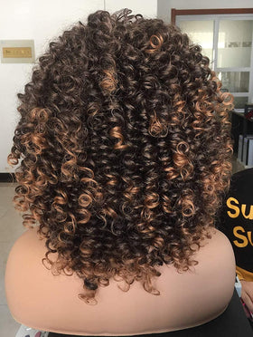 RunM hair short curly wig bangs ombre brown face-framing style for versatile looks