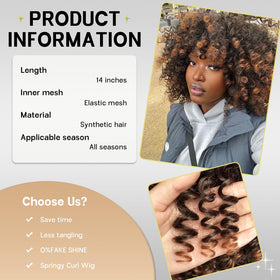 RunM hair short curly wig bangs ombre brown length enhances natural silhouette