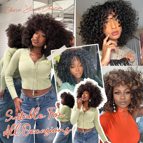 RunM hair short curly wig bangs ombre brown warm tone ideal for daily wear