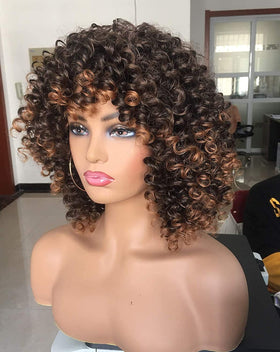 RunM hair short curly wig ombre brown top view adds volume with little effort