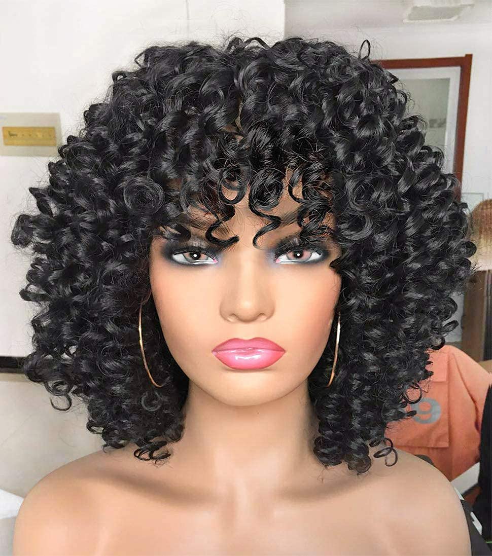 RunM Hair short curly wig with bangs enables quick volumetric styling for daily wear