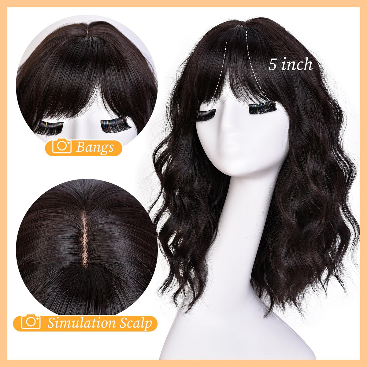 RunM Short Bob Wavy Wig face-framing close-up emphasizes flattering bangs and texture