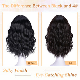 RunM Short Bob Wavy Wig texture detail reveals smooth fibers and subtle shine