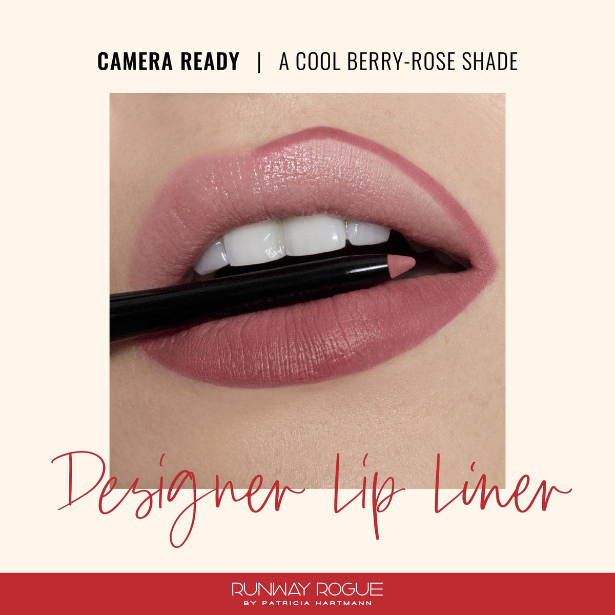 Runway Rogue Designer Lip Pencil built-in sharpener enables precise edge definition.