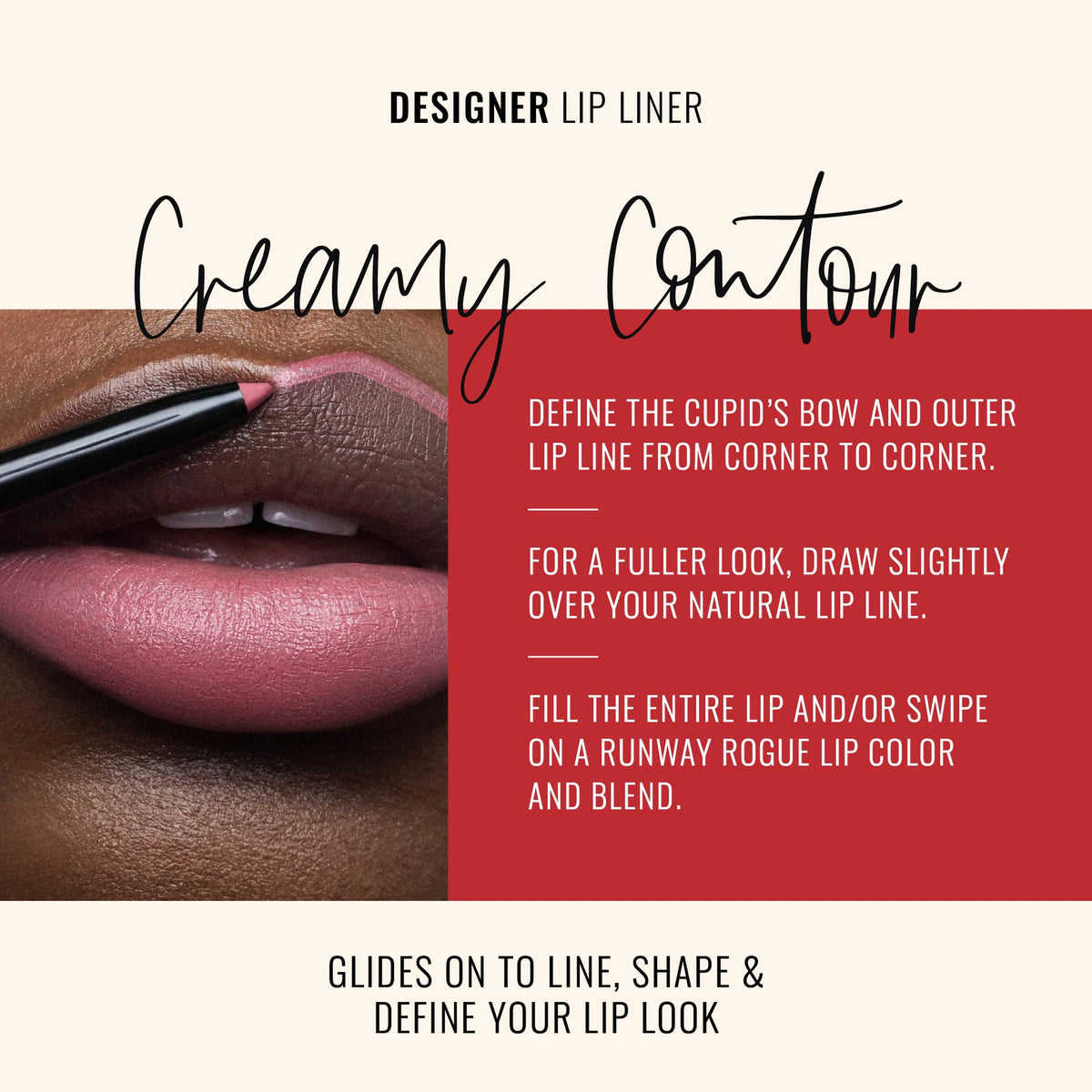 Creamy vegan formula swatch highlighting long-lasting color and smooth texture