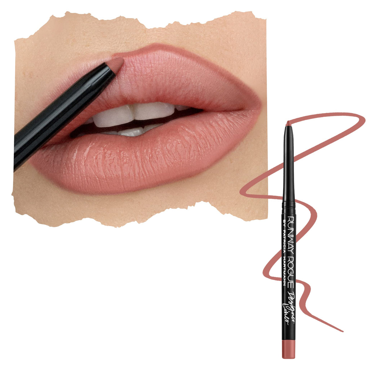 Runway Rogue Nude Awakening lip pencil close-up for precise matte contour.
