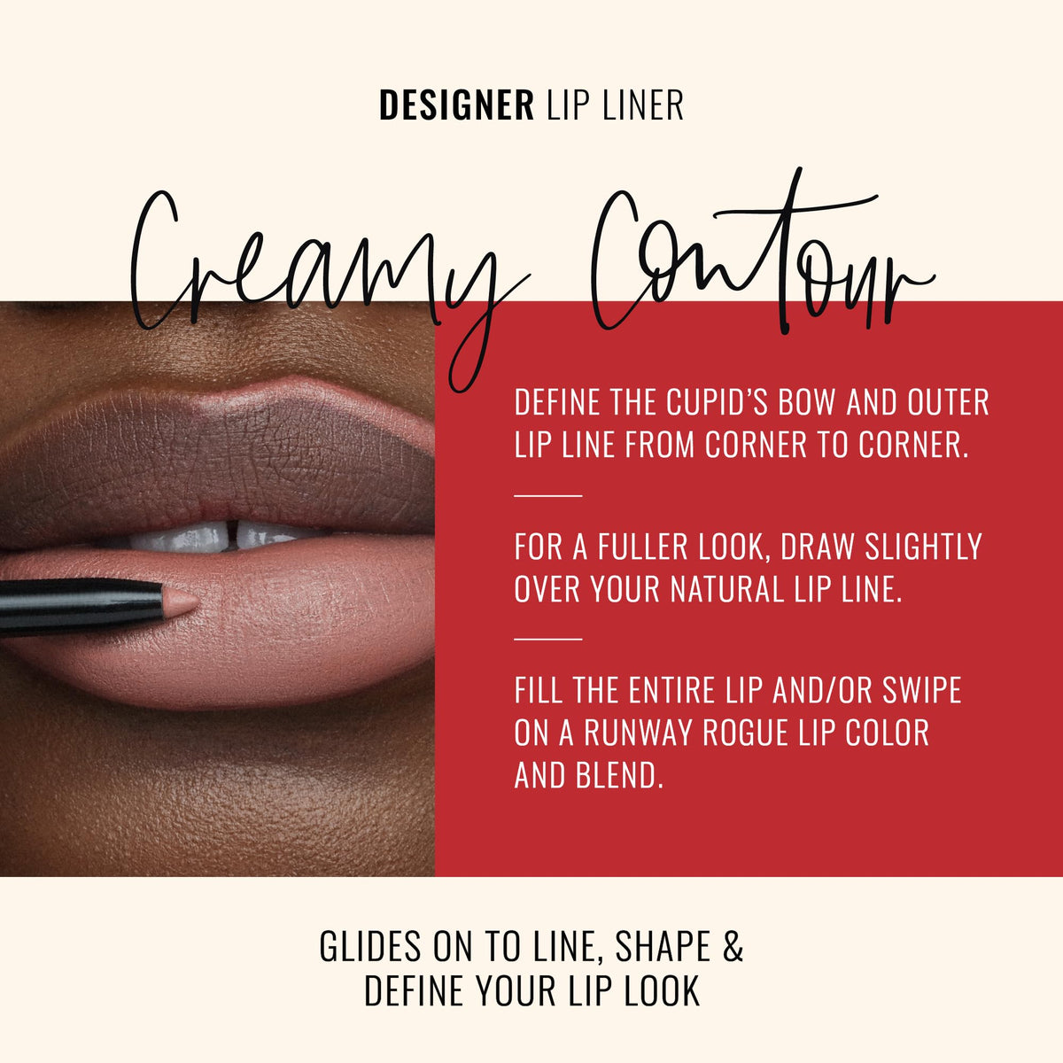 Runway Rogue vegan creamy formula swatch showing smooth, long-lasting color.