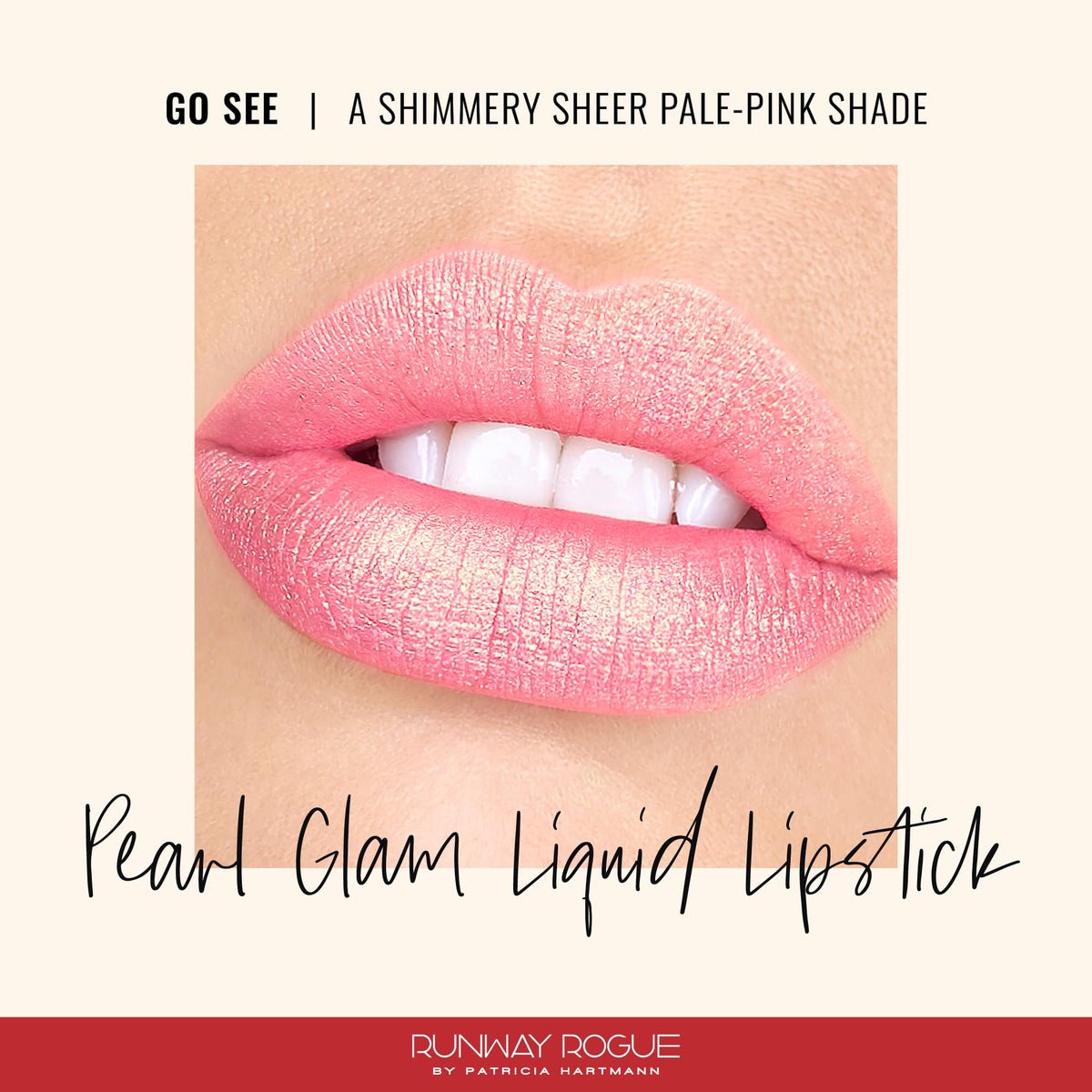 Runway Rogue Pearl Glam Go See shimmer finish highlights gold and rose tones.
